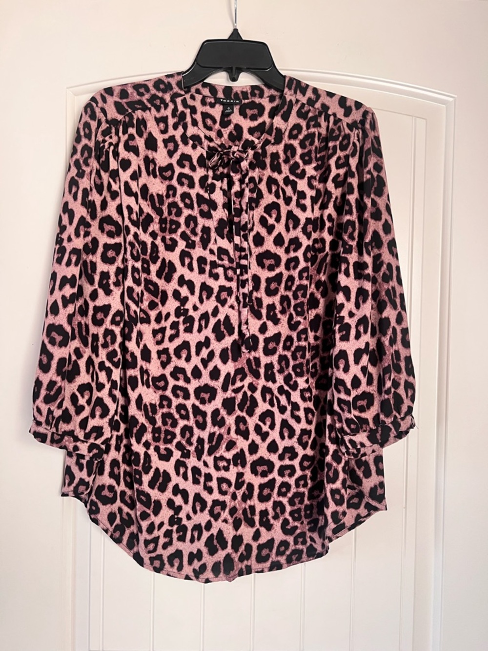 Torrid Leopard Print Tie Neck Woven Sheer Blouse Plus Size 0 (12-14) Large Top